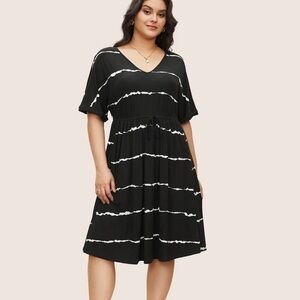 BloomChic Tie Dye Roll Dolman Sleeve Pocket Gathered Knot Striped Dress